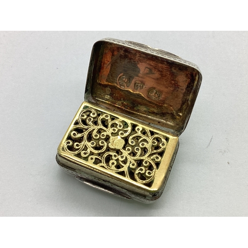 136 - A XIX Century Hallmarked Silver Vinaigrette, TS, Birmingham 1831, of small rectangular form, prick d... 