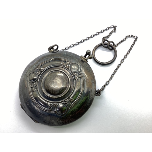 147 - An Edwardian Hallmarked Silver Chatelaine Coin Purse, William Vale & Sons, Birmingham 1910, of circu... 