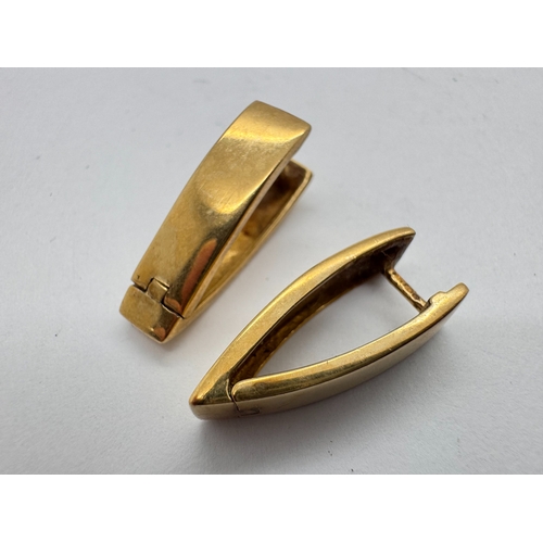 155 - A Pair of 9ct Gold Modern Panel Style Creole Hoop Earrings, of chevron shape, with hinged back.