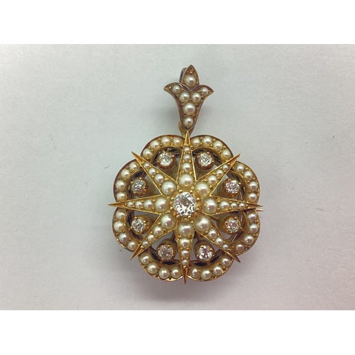 204 - A Highly Decorative Diamond and Freshwater Pearl Set Pendant Brooch, of scalloped circular design, t... 