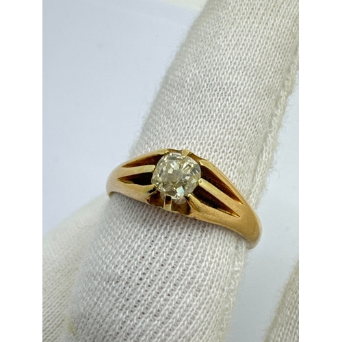 253 - An Antique 18ct Gold Single Stone Diamond Ring, the irregular old cut stone reeded claw set, Birming... 