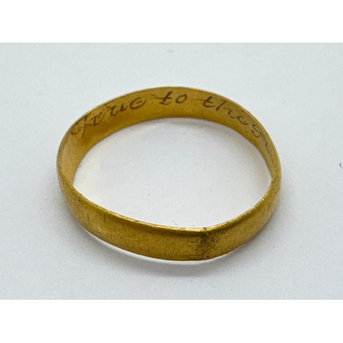 285 - A c.XVII Century Posy Ring, plain band engraved inside 