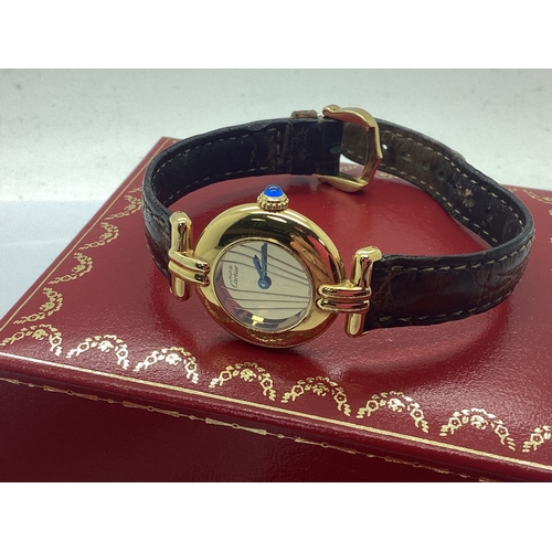 307 - Must de Cartier; A 925 Vermeil Quartz Ladies Wristwatch, with signed textured dial and inset cabocho... 