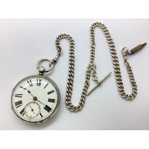 332 - A Victorian Hallmarked Silver Openface Pocketwatch, IH, London 1872, the unsigned white dial with bl... 