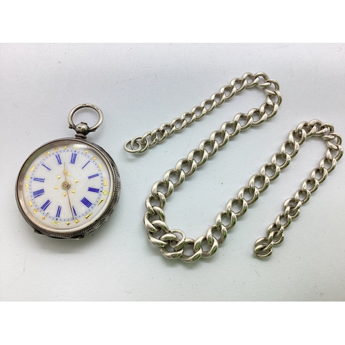 333 - A Vintage Highly Decorative Ladies Fob Watch, the unsigned white dial with blue Roman numerals and h... 