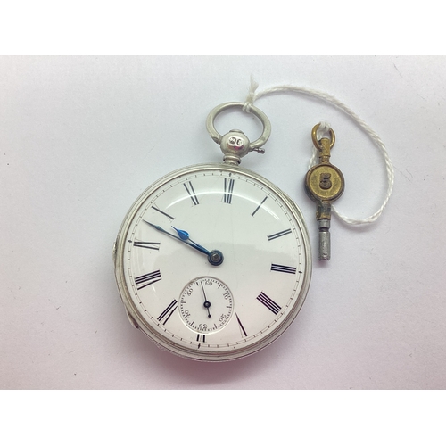 336 - B Russell Norwich; A Victorian Hallmarked Silver Cased Openface Pocket Watch, the unsigned white ena... 