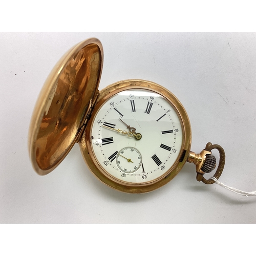 338 - A XIX Century Hunter Cased Pocket Watch, the white enamel dial with black Roman and Arabic numerals ... 