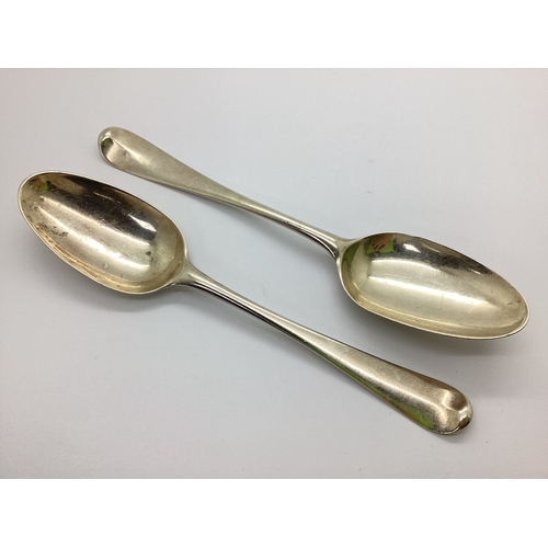 34 - A Pair of XVIII Century Hallmarked Siver Hanoverian Pattern Table Spoons, bottom struck, CW over TF ... 