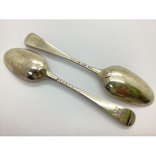 34 - A Pair of XVIII Century Hallmarked Siver Hanoverian Pattern Table Spoons, bottom struck, CW over TF ... 