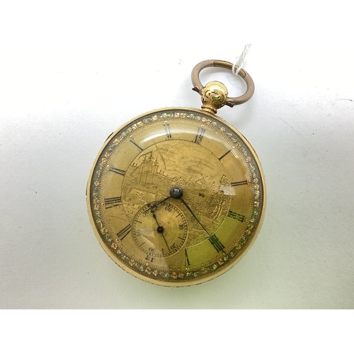 340 - A Highly Decorative 18ct Chester Gold Cased Openface Pocketwatch, the gilt coloured dial with sail b... 