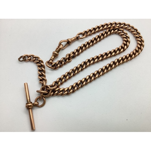 366 - A 9ct Gold Rose Gold Curb Link Albert Chain, to 9ct gold swivel style clasps, suspending a 9ct gold ... 