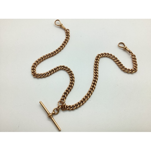 367 - A 9ct Gold Curb Link Albert Chain, to swivel style clasps and 9ct gold T-bar, 40cm long (33grams).