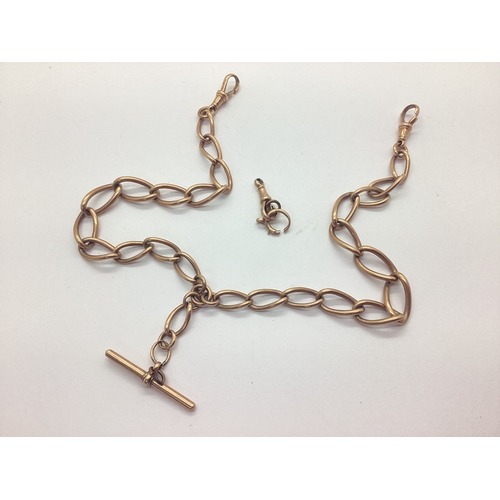 368 - A 9ct Gold Fancy Link Albert Chain, the graduated links to swivel style clasps, suspending a 9ct gol... 