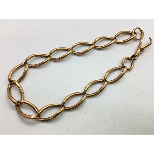 369 - A 9ct Gold Partial Watch Chain, the elongated links to swivel style clasp (damages) (15grams).