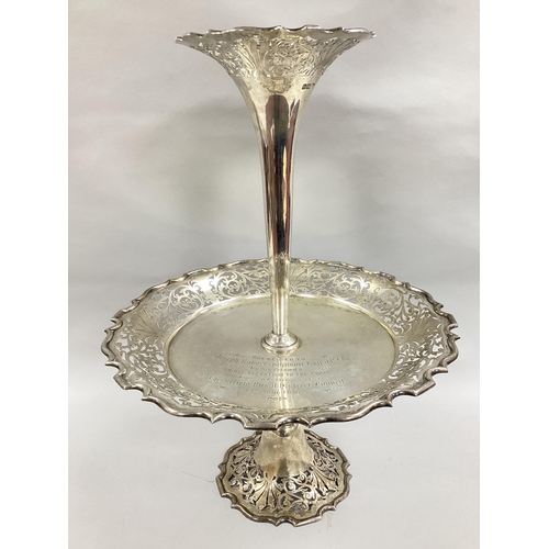 38 - An Edwardian Hallmarked Silver Epergne Table Centrepiece, Walker & Hall, Sheffield 1907, the shaped ... 