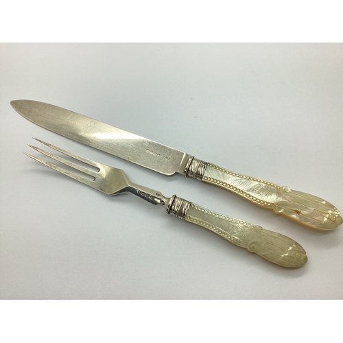 40 - A Decorative Victorian Hallmarked Silver and Mother of Pearl Serving Knife and Fork, George Adams, L... 