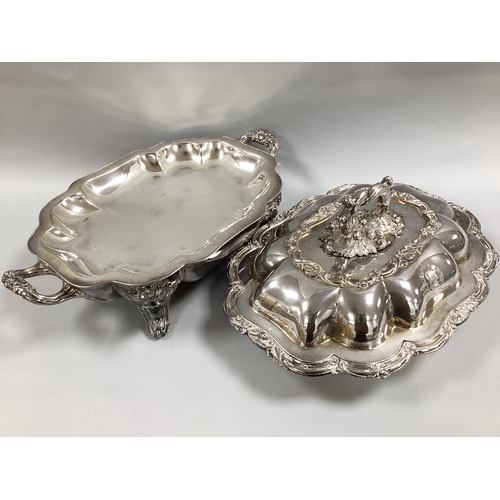 5 - A Silver Plated Twin Handled Tureen, of gadrooned form with scrollwork border in relief, the removab... 