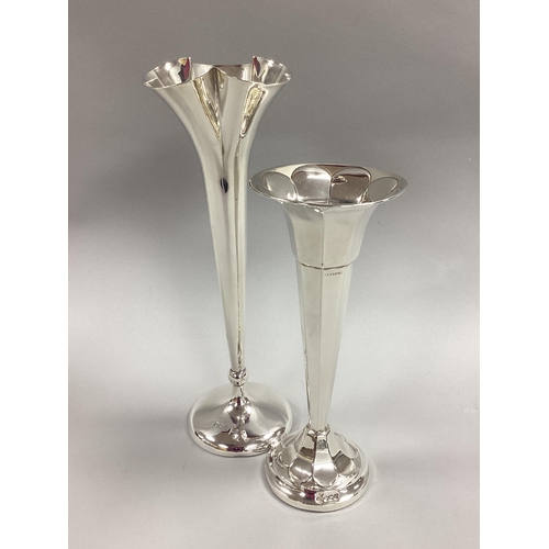 57 - Walker & Hall; A Hallmarked Silver Fluted Spill Vase, Sheffield 1905(?), with clover style rim, on c... 