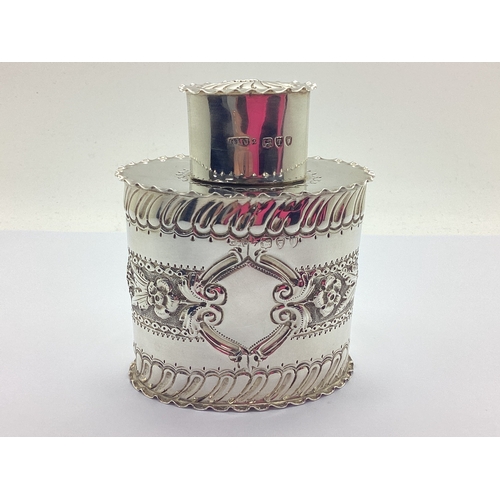 59 - A Highly Decorative Victorian Hallmarked Silver Tea Caddy, GMJ, London 1894, of oval form with wavy ... 