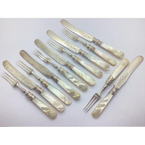 76 - A Highly Decorative Matched Set of Six Hallmarked Silver and Mother of Pearl Dessert Knives and Fork... 