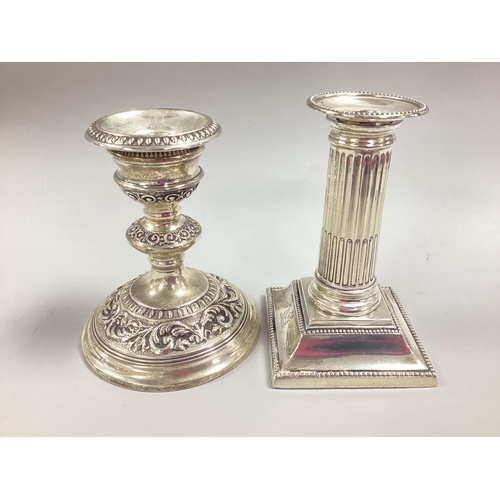 94 - A Victorian Hallmarked Silver Candlestick, R.F, London 1885, of Doric pillar form, on spreading squa... 