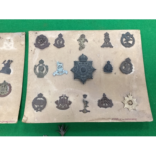 418 - Assorted British Army Cap Badges, in two glazed/framed cases attached to cards and loose, including ... 