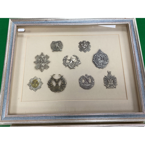418 - Assorted British Army Cap Badges, in two glazed/framed cases attached to cards and loose, including ... 