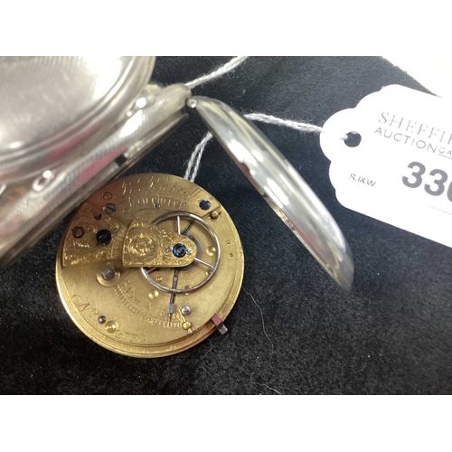 336 - B Russell Norwich; A Victorian Hallmarked Silver Cased Openface Pocket Watch, the unsigned white ena... 