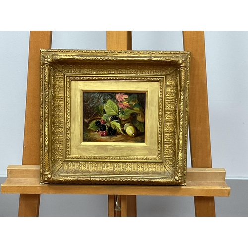1149 - MINNIE F.W. GILBERT (Late XIX Century) 
Still Life with Berries and Acorns, oil on board, signed low... 