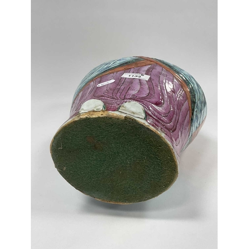 1133 - A Mid XX Century Chinese Pottery Lamp, modelled as a double sided boy in colourful robes with floral... 