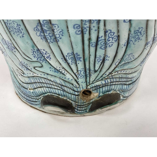 1133 - A Mid XX Century Chinese Pottery Lamp, modelled as a double sided boy in colourful robes with floral... 