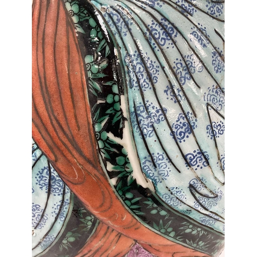 1133 - A Mid XX Century Chinese Pottery Lamp, modelled as a double sided boy in colourful robes with floral... 