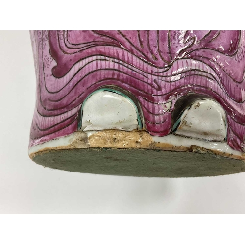 1133 - A Mid XX Century Chinese Pottery Lamp, modelled as a double sided boy in colourful robes with floral... 