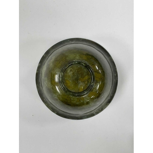 1141 - A Chinese Spinach Jade Bowl, of plain circular form, 10cm diameter.