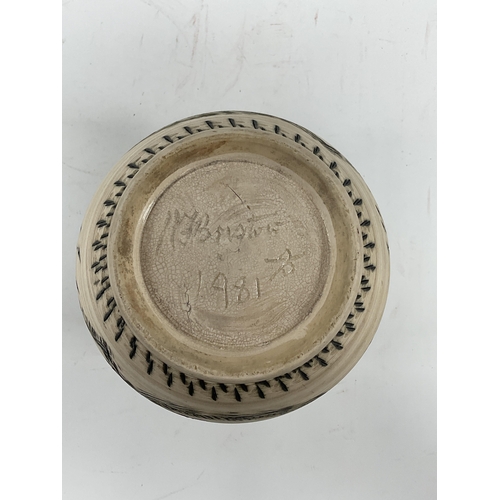 1169 - H.F. Bristow Pottery Vase Featuring Sinuous Dragon 24cm tall, Muggins tankard, wine decanter, puzzle... 