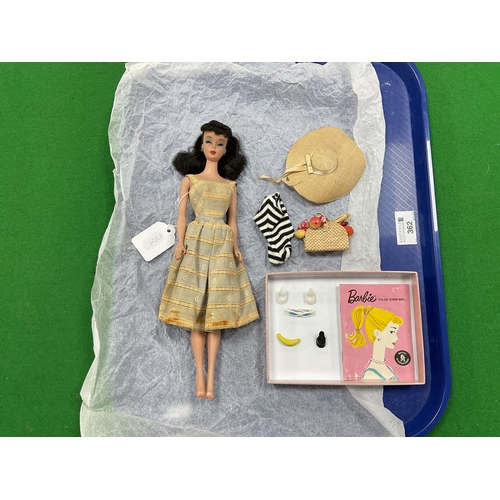 362 - A Circa 1960 Ponytail Barbie Doll Model 850. Soft Floss Hair Brunette, Poodle Curls and Ponytail, Bl... 