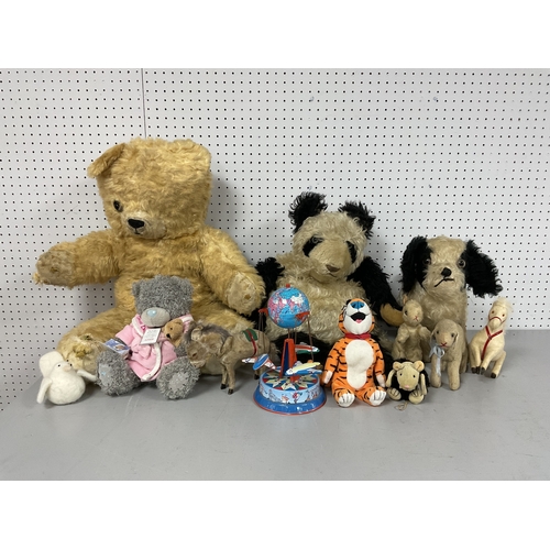 378 - A Quantity of Mid XX Century and Later Teddy Bears and Soft Toys, all well loved plus modern tinplat... 