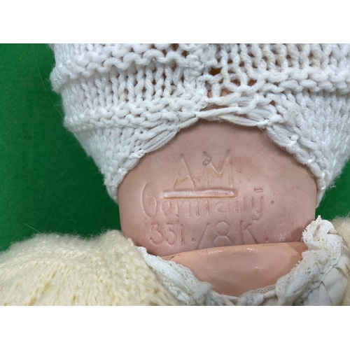 398 - An Armand Marseille Bisque Headed Doll. Made In Germany. Marked 351./8K To Back Of Neck. Sleepy Blue... 