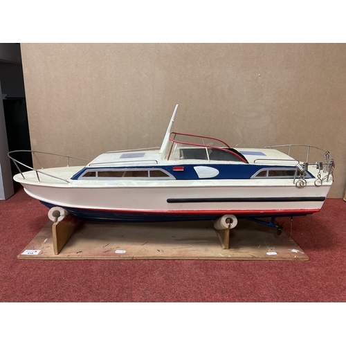 415 - A Kit Built Wooden Construction Model Boat in the form of a Cruiser. No R/C Gear fitted. Features in... 