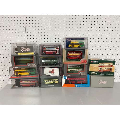 611 - Fourteen 1:76th Scale Diecast Model Buses/Tram by EFE, Corgi to include The Original Omnibus Company... 