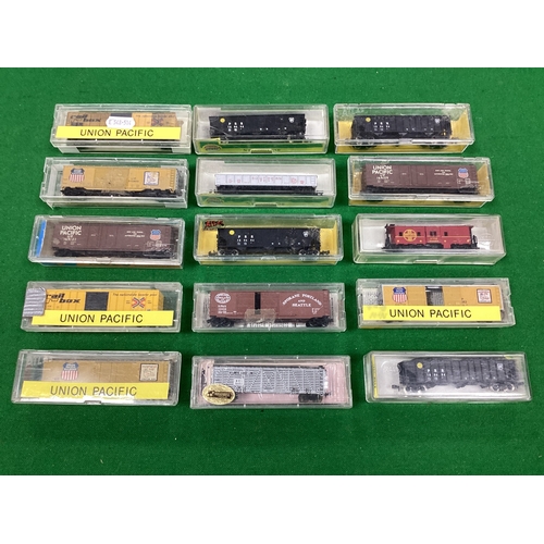 614 - Fifteen N Gauge American Outline Rolling Stock including Vans, Wagons by Micro Trains Line, Atlas an... 