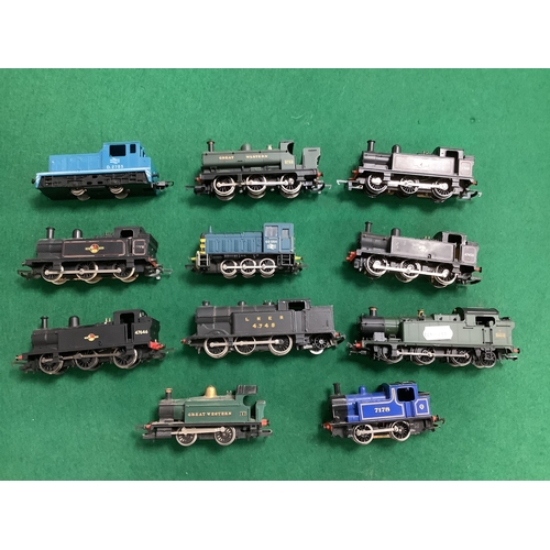 649 - Nine 'OO' Gauge/4mm Unboxed Steam Tank Locomotives, comprising four 0-6-0 Hornby/Triang 