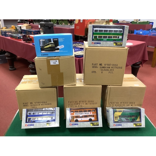 722 - Thirty Diecast Model Buses by Sunbeam Models - Corgi. Comprising of #91843 Cardiff Metrobus (6), #91... 