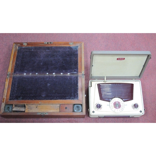 1073 - XIX Century Mahogany Writing Slope with brass escutcheon, Vidor radio (2).