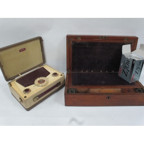 1073 - XIX Century Mahogany Writing Slope with brass escutcheon, Vidor radio (2).