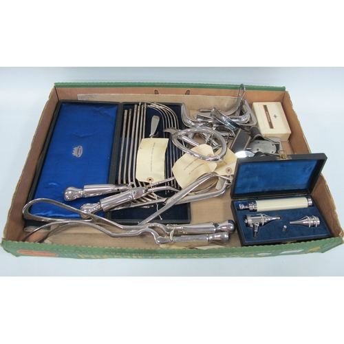 1102 - Medical Instruments, including Lister Sounds in Arnold Black Morocco case. Schimmelbusch mask, Simps... 