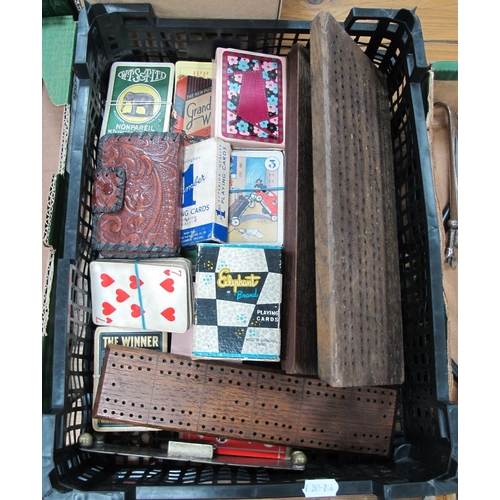 1109 - Vintage Playing Cards, crib boards, etc:- One Basket.