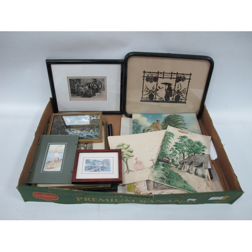 1112 - Bucky Chinese Lantern Scene Silhouette, watercolours, signed prints, etc:- One Box