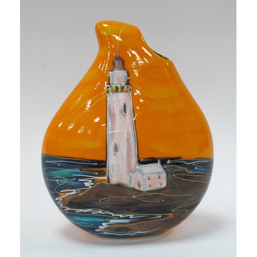 1240 - Anita Harris Hand Painted Lighthouse Teardrop Vase 22cm high gold signed.