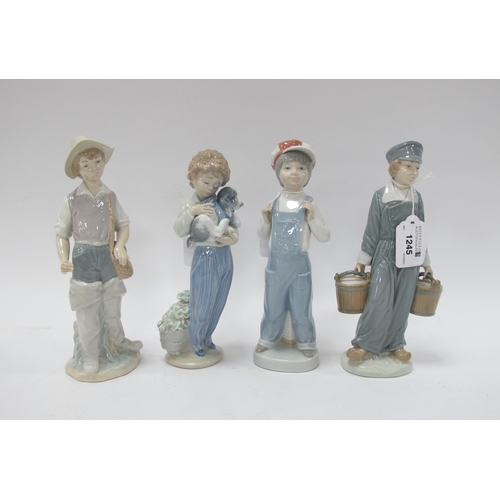 1245 - Lladro Figures 'Fisher Boy' 4809 22cm tall, 'Dutch Boy' 4811, 'Boy From Madrid' and 'My Buddy', (All... 